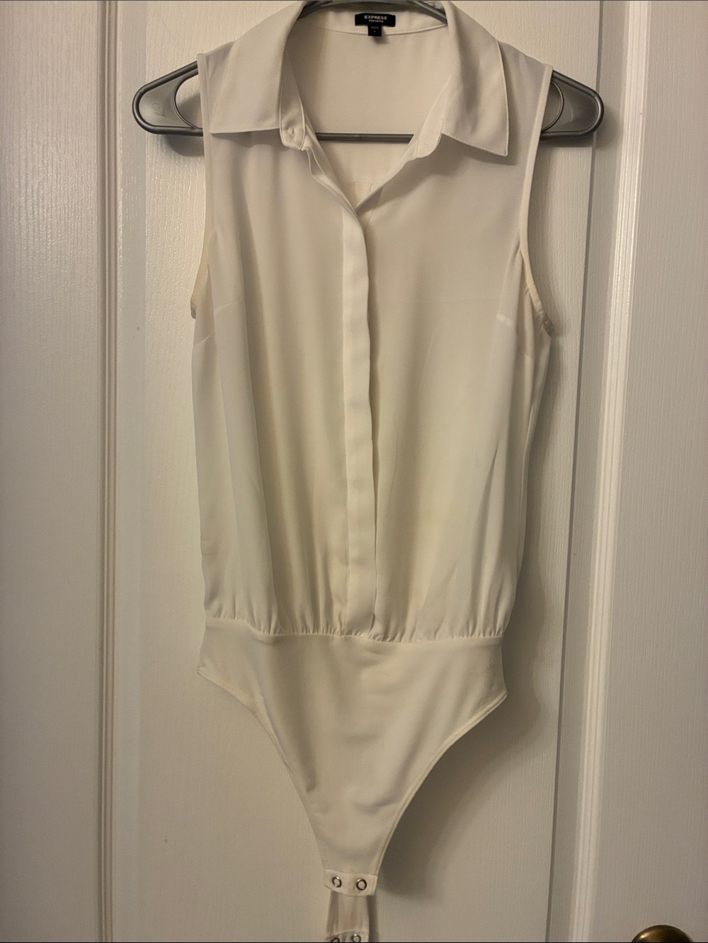 Express Cream Sleeveless Collared One-Piece Bodysuit